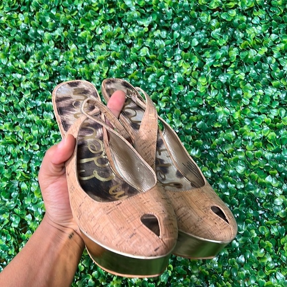 SAM Edeman Cork Style Heels With Gold Heel Size 8.5 - Picture 4 of 11